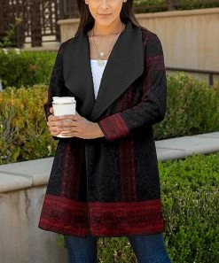 Lily | Black & Red Geometric Hooded Jacket - Women