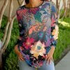 Lily | Gray & Pink Floral Three-Quarter Sleeve Tunic - Women