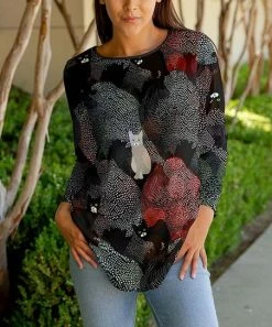 Lily | Black & Red Dot Cats Three-Quarter Sleeve Tunic - Women