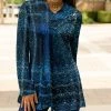 Lily | Turquoise & Navy Plaid Button Shawl-Collar Tunic - Women