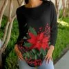 Lily | Black & Red Floral Three-Quarter Sleeve Tunic - Women & Plus
