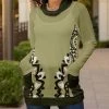 Lily | Olive & Black Arabesque Pocket Cowl Neck Sweater - Women