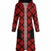 Lily | Red & Black Plaid Pocket Hooded Long Cardigan - Women