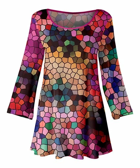 Lily | Pink & Orange Geometric Scoop Neck Tunic - Plus 1 Lily | Pink & Orange Geometric Scoop Neck Tunic - Plus