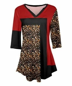 Lily | Red & Black Leopard Drape V-Neck Tunic - Plus