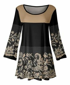 Lily | Black & Beige Paisley Scoop Neck Tunic - Plus