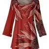 Lily | Red & Coral Floral Scoop Neck Tunic - Plus
