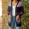 Lily | Purple & Black Color Block Pocket Snap-Up Cardigan - Women & Plus