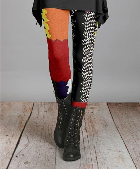 Lily | Black & Orange Abstract Leggings - Women 1 Lily | Black & Orange Abstract Leggings - Women