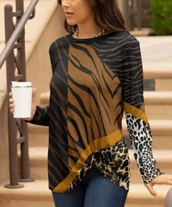 Lily | Brown & Gold Animal-Print Twist-Hem Tunic - Women & Plus