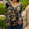 Lily | Gray & Beige Floral V-Neck Long-Sleeve Tunic - Women