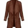 Lily | Mocha Pocket Velvet Open Cardigan - Plus