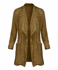 Lily | Gold Pocket Velvet Open Cardigan - Plus