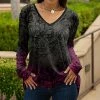 Lily | Gray & Purple Abstract Floral V-Neck Long-Sleeve Tunic - Women
