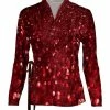 Lily | Dark Red Abstract Velvet Long-Sleeve Wrap Top - Plus