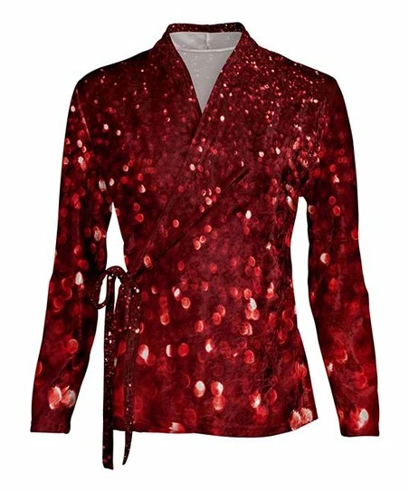 Lily | Dark Red Abstract Velvet Long-Sleeve Wrap Top - Plus 1 Lily | Dark Red Abstract Velvet Long-Sleeve Wrap Top - Plus