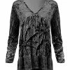 Lily | Gray & Black Floral Tiered Velvet V-Neck Tunic - Plus