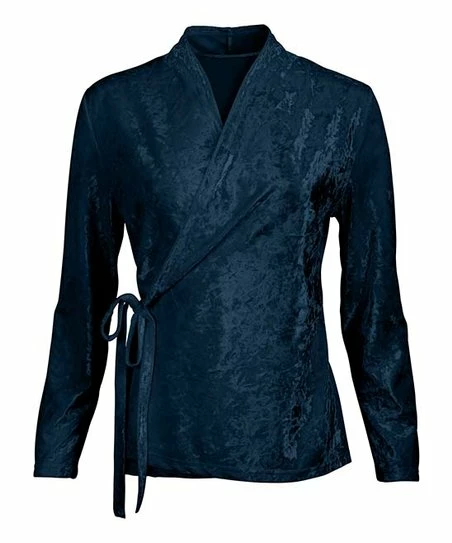 Lily | Dark Navy Velvet Long-Sleeve Wrap Top - Women 1 Lily | Dark Navy Velvet Long-Sleeve Wrap Top - Women