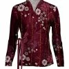 Lily | Purple & White Floral Velvet Long-Sleeve Wrap Top - Women