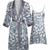 Lily | Aqua & Lavender Rain Drop Tie-Waist Satin Robe & Nightgown - Women