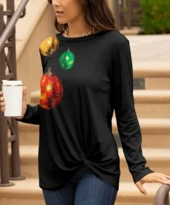 Lily | Black & Red Ornaments Tie-Front Long-Sleeve Tunic - Women