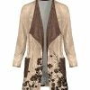 Lily | Brown & Beige Floral Velvet Pocket Open Cardigan - Women