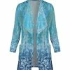 Lily | Turquoise & Navy Medallion Pocket Velvet Open Cardigan - Plus