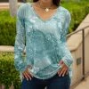 Lily | Teal & White Abstract Long-Sleeve V-Neck Tunic - Women & Plus