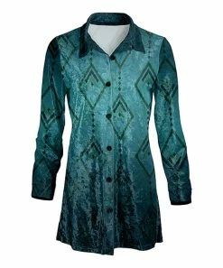 Lily | Turquoise Geometric Long-Sleeve Button-Up Tunic - Plus