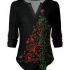 Lily | Black & Red Scrollwork Tree Curved-Hem Notch Neck Top - Women