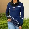 Lily | Blue & Black Stripe & Polka Dot Cowl Neck Sweater - Women