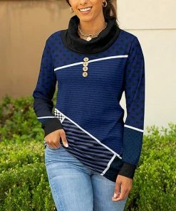 Lily | Blue & Black Stripe & Polka Dot Cowl Neck Sweater - Women