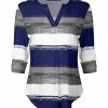 Lily | Navy & Gray Brushstroke Stripe Curved-Hem Notch Neck Top - Women & Plus
