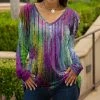 Lily | Purple Multicolor Abstract Long-Sleeve V-Neck Tunic - Women