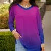 Lily | Blue & Pink Ombré Long-Sleeve V-Neck Tunic - Plus