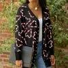 Lily | Black & Red Candy Cane Cardigan - Plus