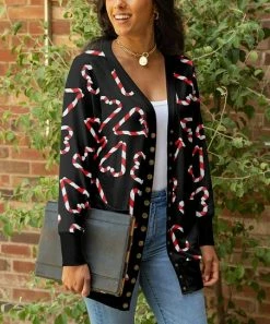 Lily | Black & Red Candy Cane Cardigan - Plus
