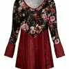 Lily | Black & Red Floral Velvet V-Neck Tunic - Plus