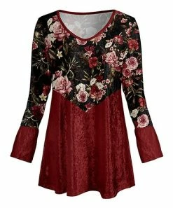 Lily | Black & Red Floral Velvet V-Neck Tunic - Plus