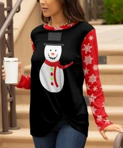 Lily | Black & Red Snowman Twist-Hem Long-Sleeve Tunic - Women