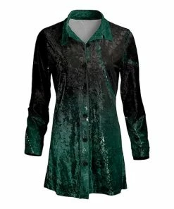 Lily | Black & Green Ombré Velvet Button-Up - Plus