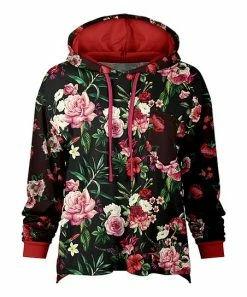 Lily | Black & Pink Floral Pocket Hoodie - Women