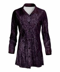 Lily | Purple & Lavender Curlicue Velvet Button-Up - Plus