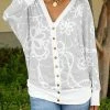 Lily | White & Gray Floral V-Neck Cardigan - Plus