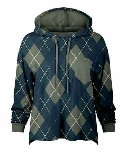 Lily | Teal & Gray Argyle Hoodie - Women