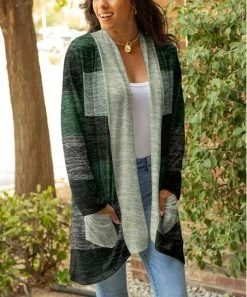 Lily | Green & Black Color Block Open Cardigan - Women & Plus