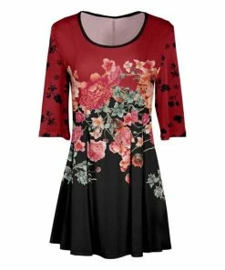 Lily | Pink & Black Color Block Floral Pleated Scoop Neck Tunic - Women