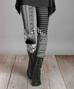 Lily | Black & Gray Abstract Patchwork Leggings - Women