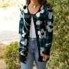 Lily | Blue & Black Floral Plaid Snap-Button Cardigan - Plus