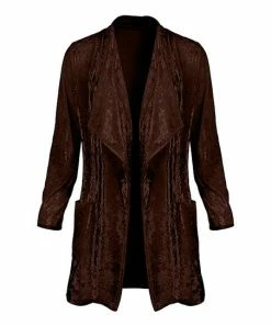 Lily | Dark Brown Velvet Shawl-Collar Open Cardigan - Plus